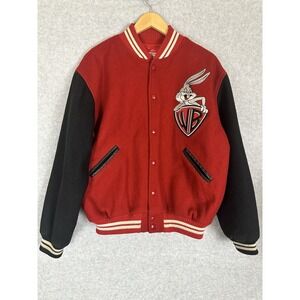 VTG 90s Warner Bros Bugs Bunny Varsity Jacket Acme Clothing Wool Red Black M USA